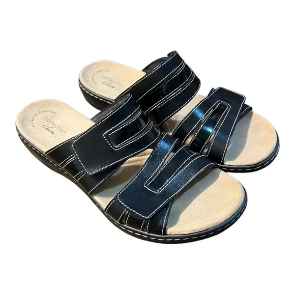 Clarks Black Leather Ultimate Comfort Slide Sandals Size 8.5W - Picture 4 of 9